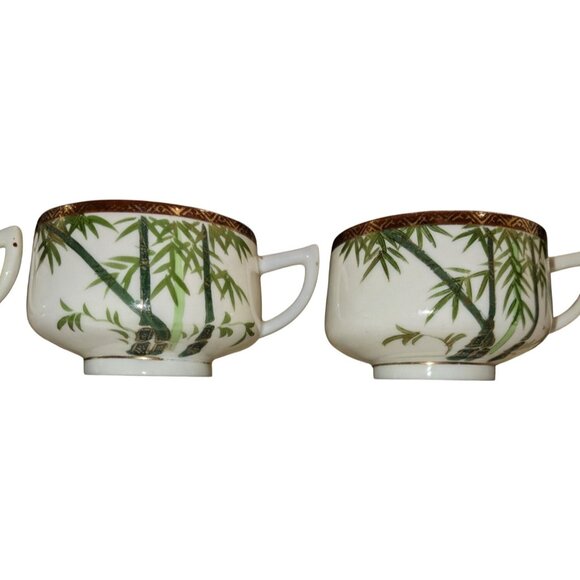 Kutani 3 teacups Bamboo Geisha Bone China Footed Japan - Picture 4 of 14